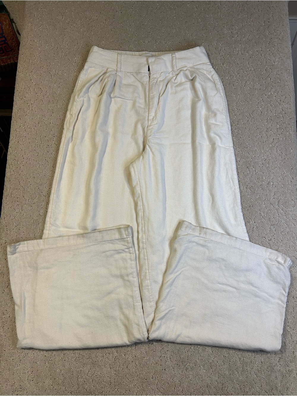 Abercrombie & Fitch Sloane Linen-Blend Tailored Wide Leg Pants Cream Size Small